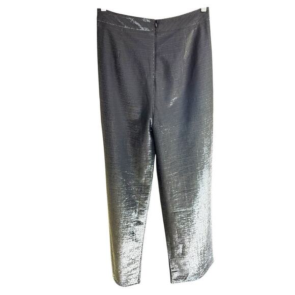 White Fox Silver Sequin Pants Back Zipper Stretch Large Shiny Holiday Maximalism - Picture 2 of 9
